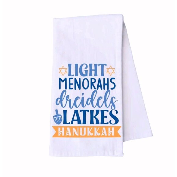 Hanukkah Chanukah Light Menorahs, Dreidels, Latkes Kitchen Towel - NEW Fast Ship - Picture 1 of 3